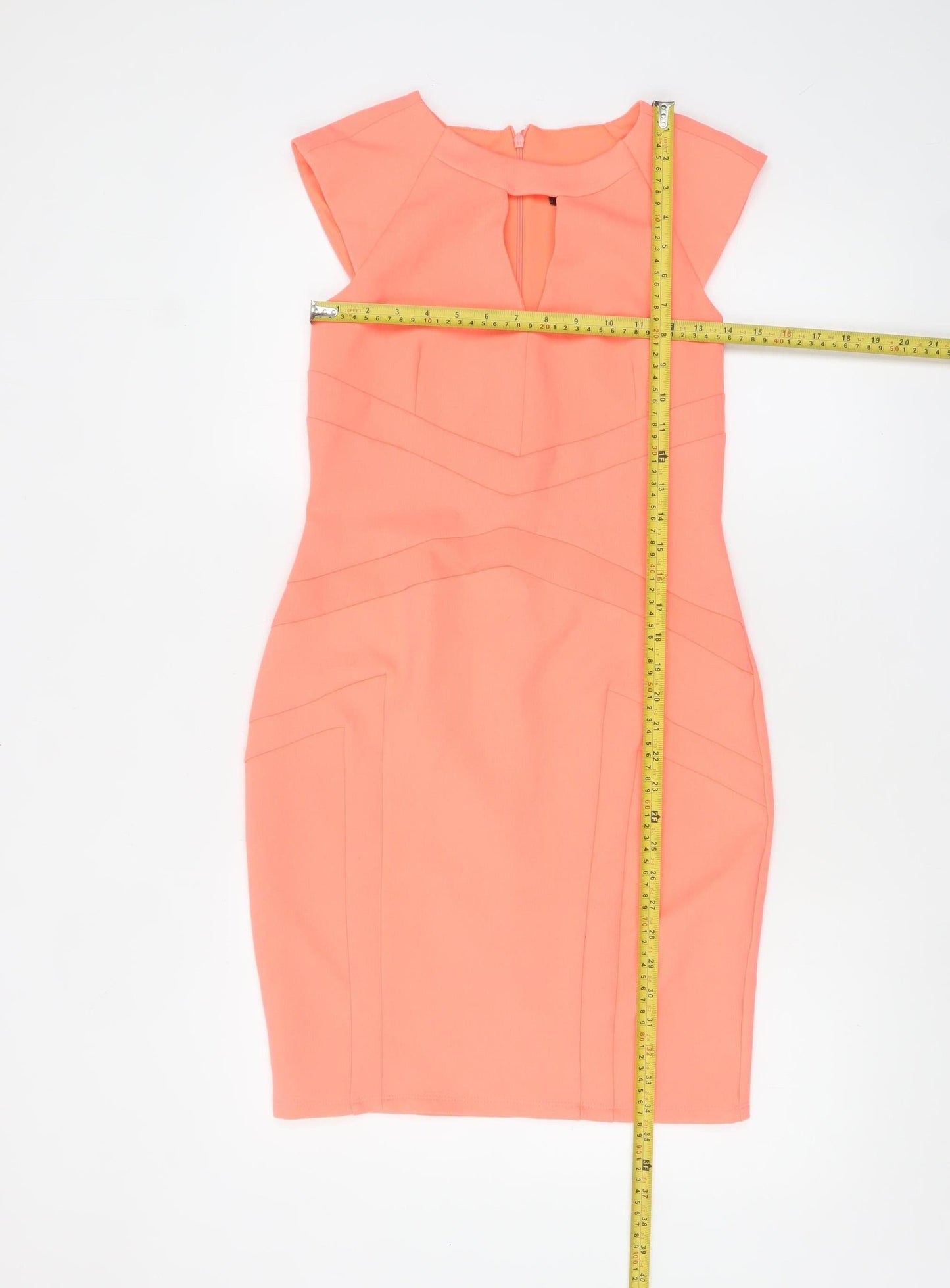 River Island Women’s Orange Bodycon Dress Size 8 Knee Length Fitted Zip Detail