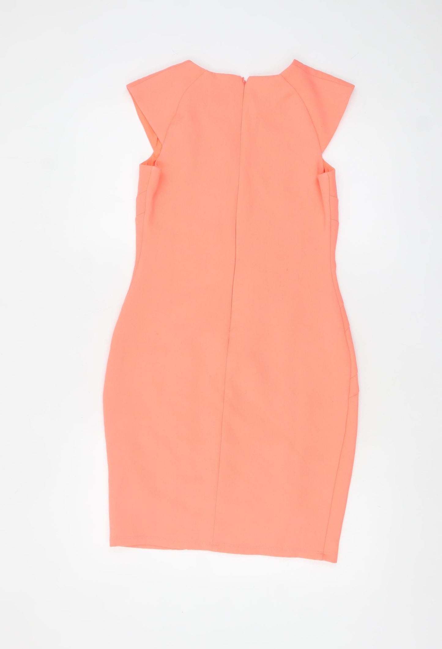 River Island Women’s Orange Bodycon Dress Size 8 Knee Length Fitted Zip Detail