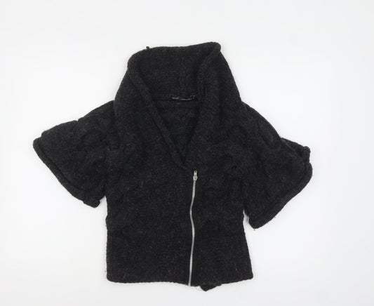Next Women Black Short Sleeve Chunky Knit Full Zip Jumper S