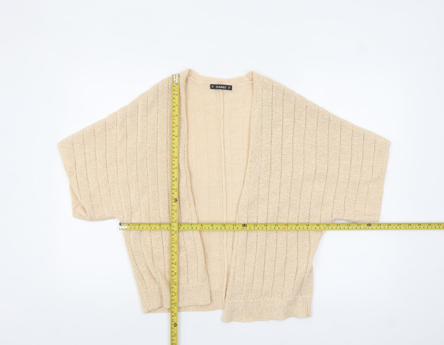 Dunnes Women Beige Open-Knit Short Sleeve Cardigan Size M