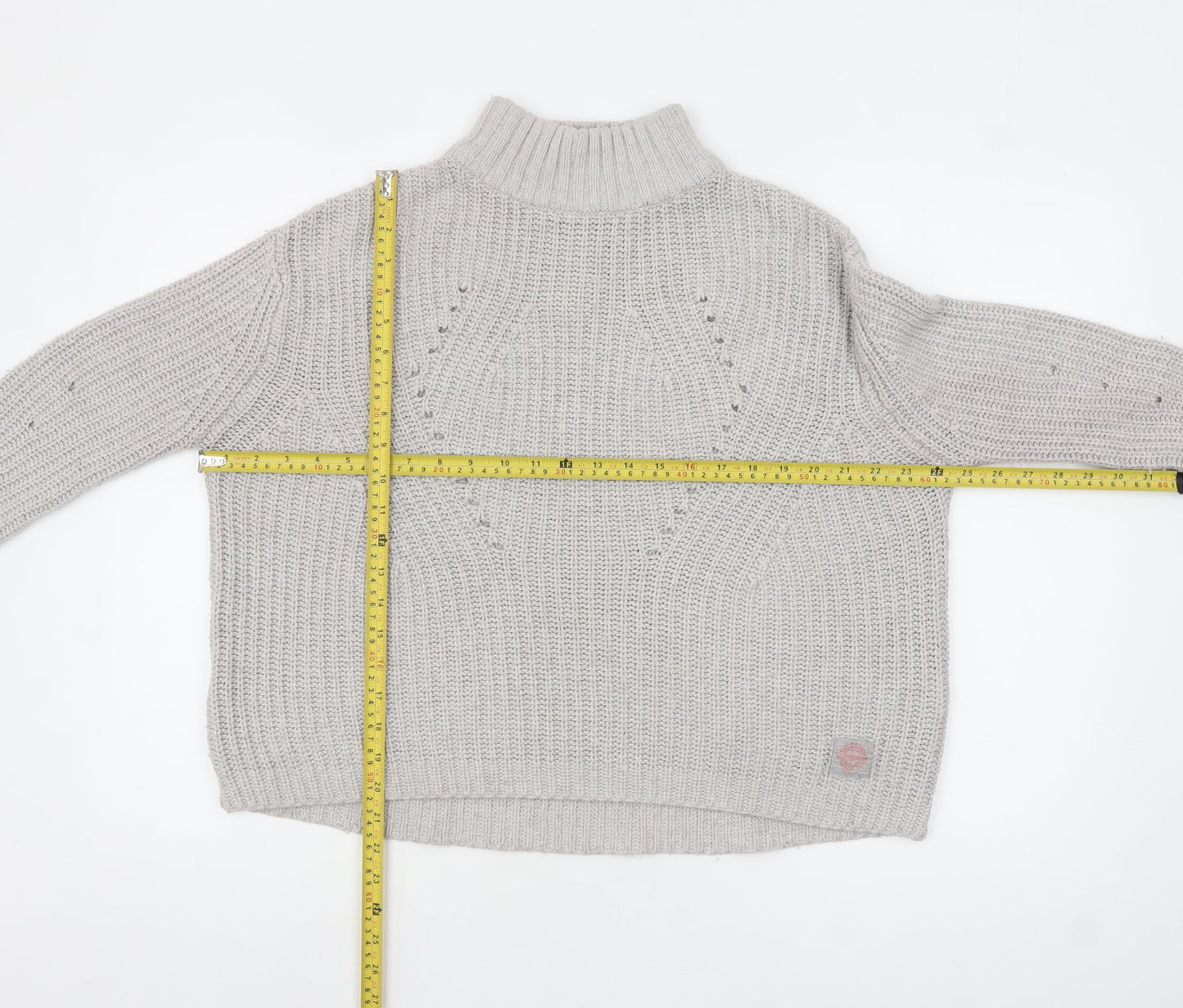 Superdry Women Grey Mock Neck Chunky-Knit Jumper Size S