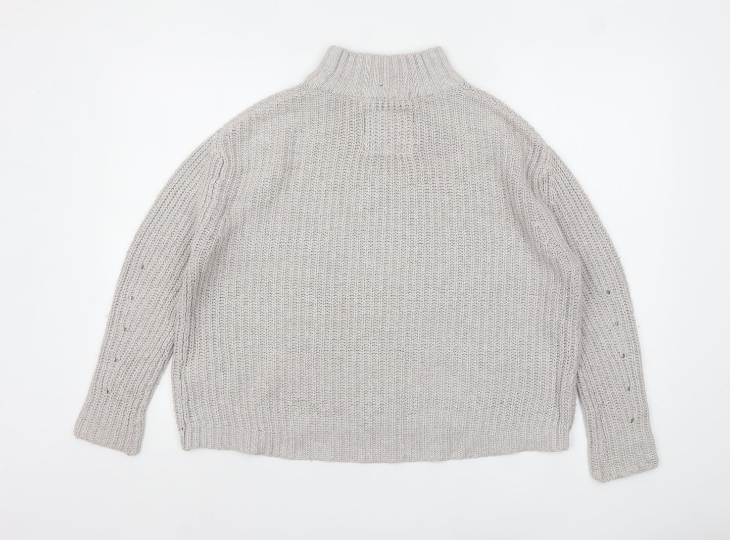 Superdry Women Grey Mock Neck Chunky-Knit Jumper Size S