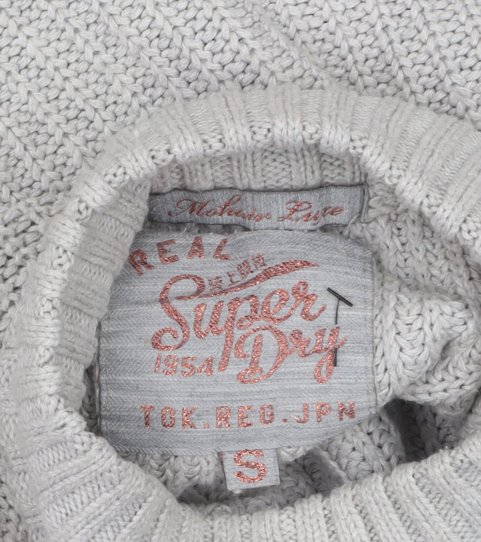 Superdry Women Grey Mock Neck Chunky-Knit Jumper Size S