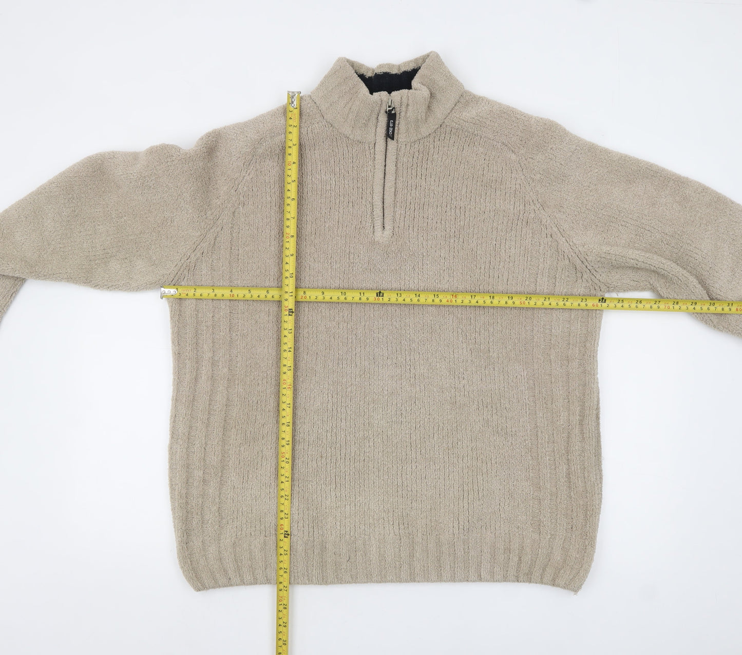 F&F Men’s Beige 1/4 Zip Fleece Jumper Size L Thermal Casual