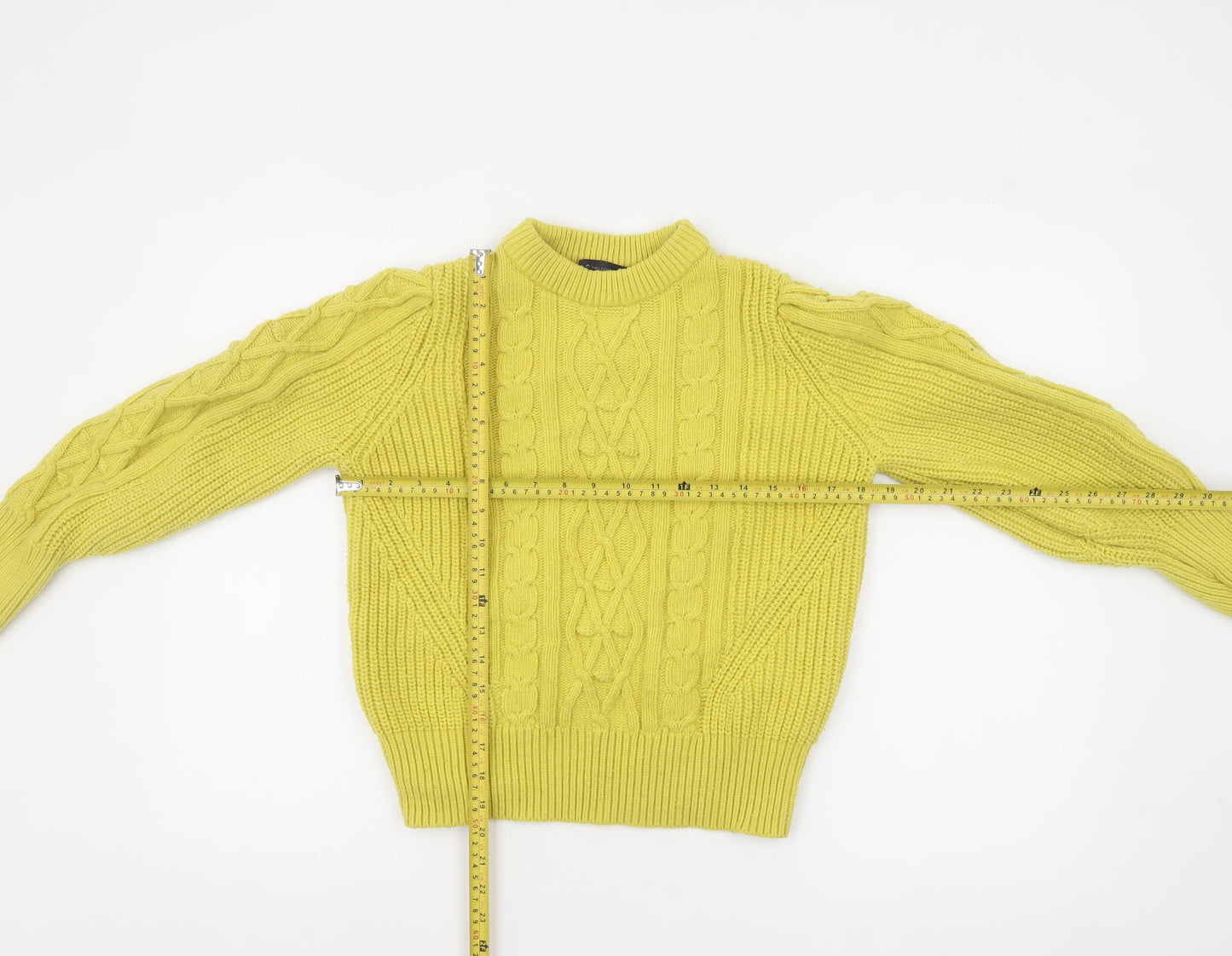 Marks and Spencer Women's Yellow Cable Knit High Neck Jumper Size 14