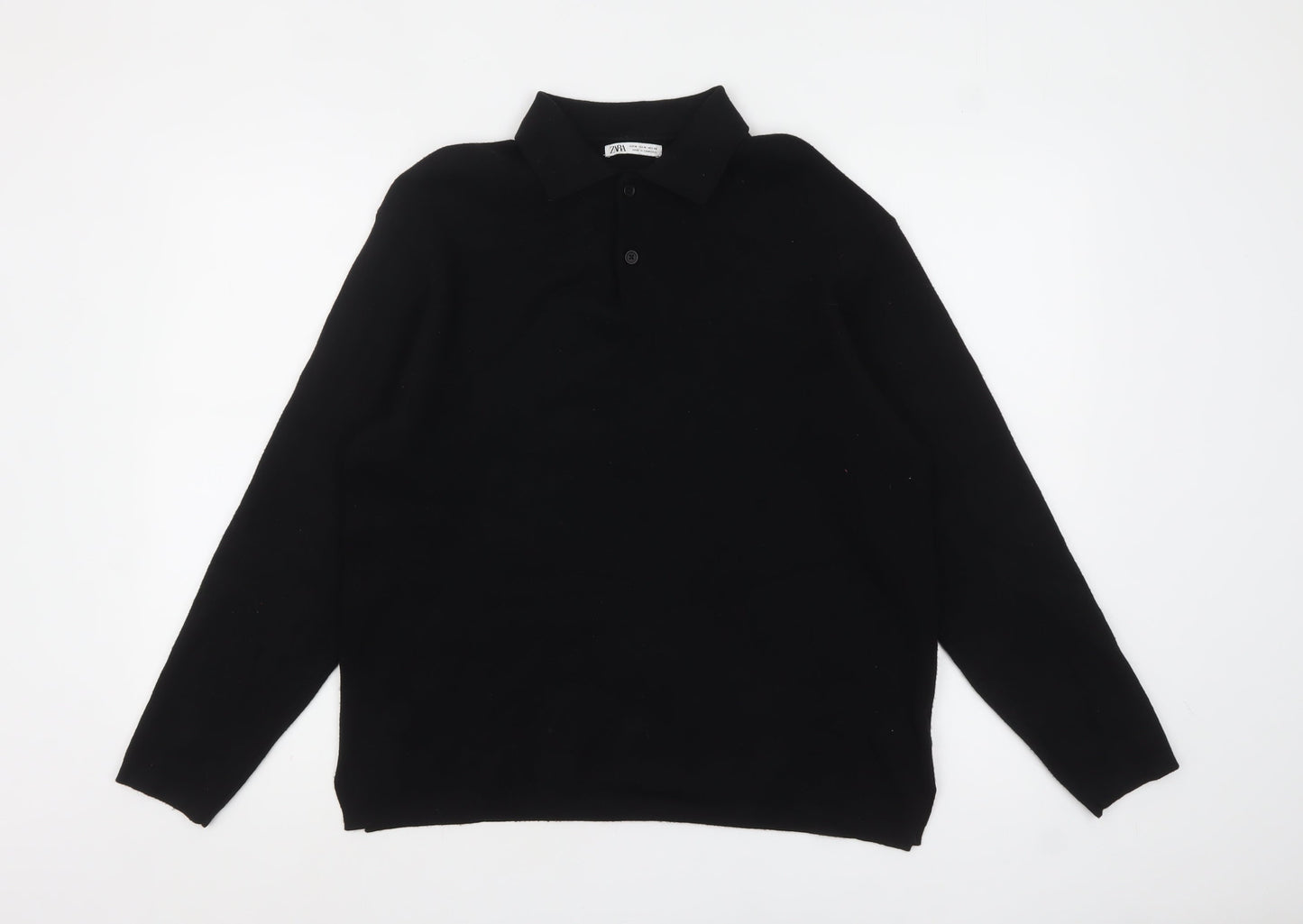 Zara Women Black Collared Long Sleeve Henley Jumper Size 12