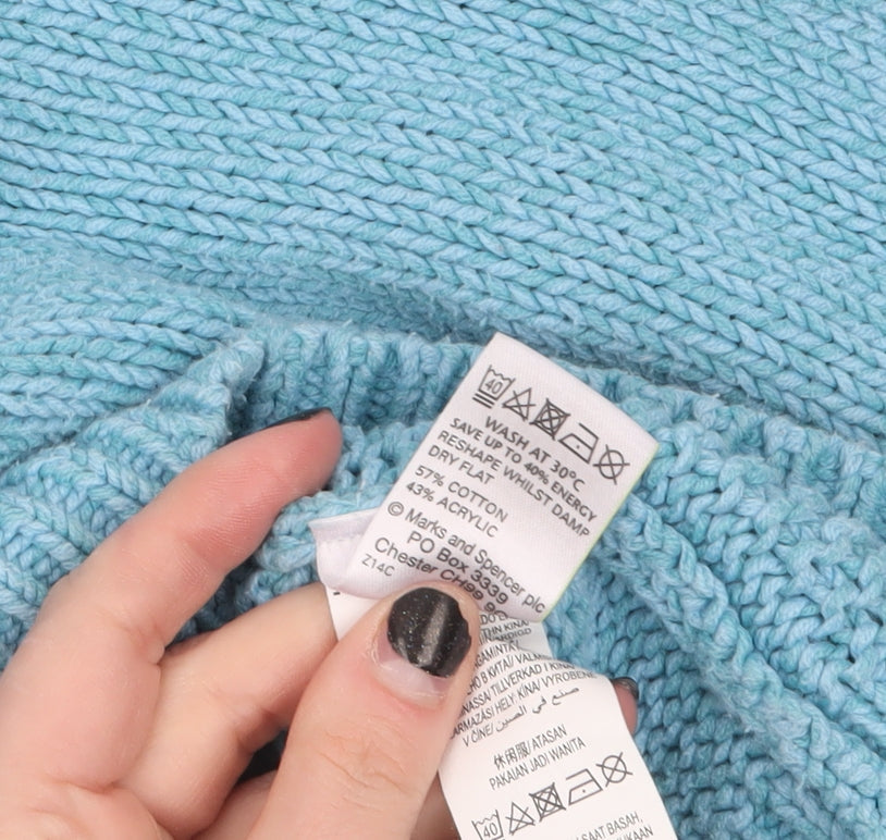 Marks and Spencer Women's Blue Cable-Knit Jumper Size 22