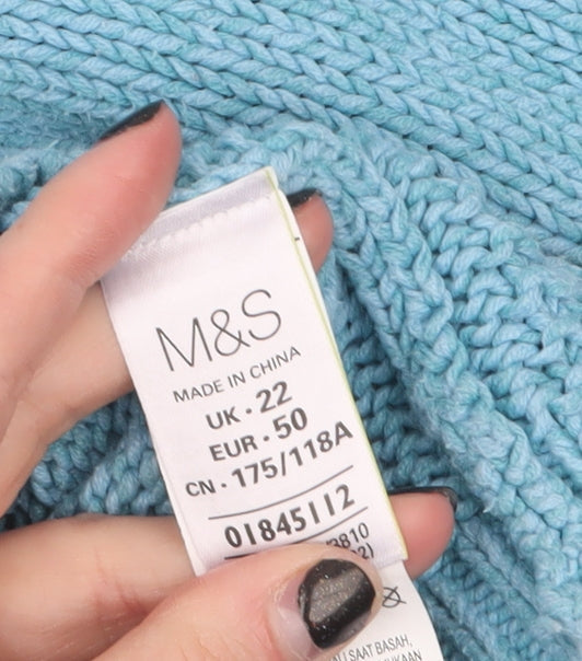 Marks and Spencer Women's Blue Cable-Knit Jumper Size 22
