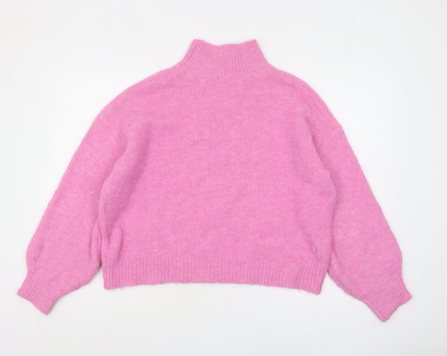 KILKY Women Pink Mock Neck Chunky Knit Wool Blend Pullover Jumper One Size