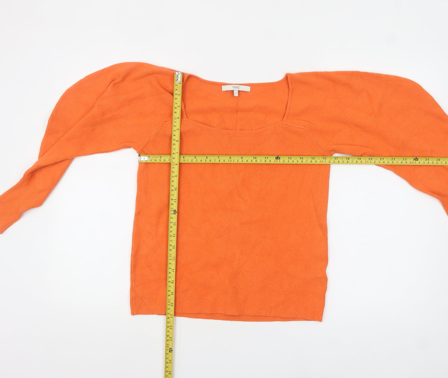 Next Women’s Orange Long Sleeve Square Neck Knitted Jumper Size 12