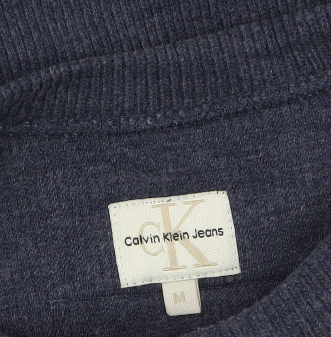 Calvin Klein Jeans Men's Blue Crew Neck Cotton Pullover Jumper Size M