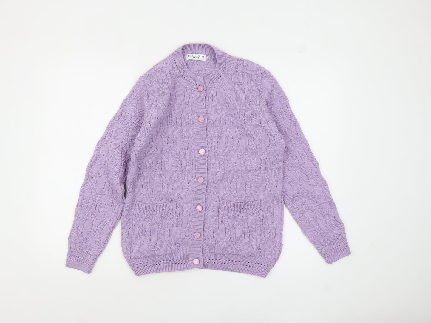 Beaumonde Paris Womens Purple Cable-Knit Cardigan L