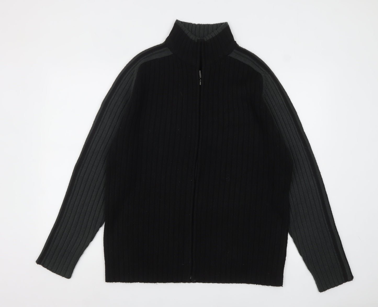 RM's 26 Men's Black 2XL Ribbed Full Zip High Neck Jumper