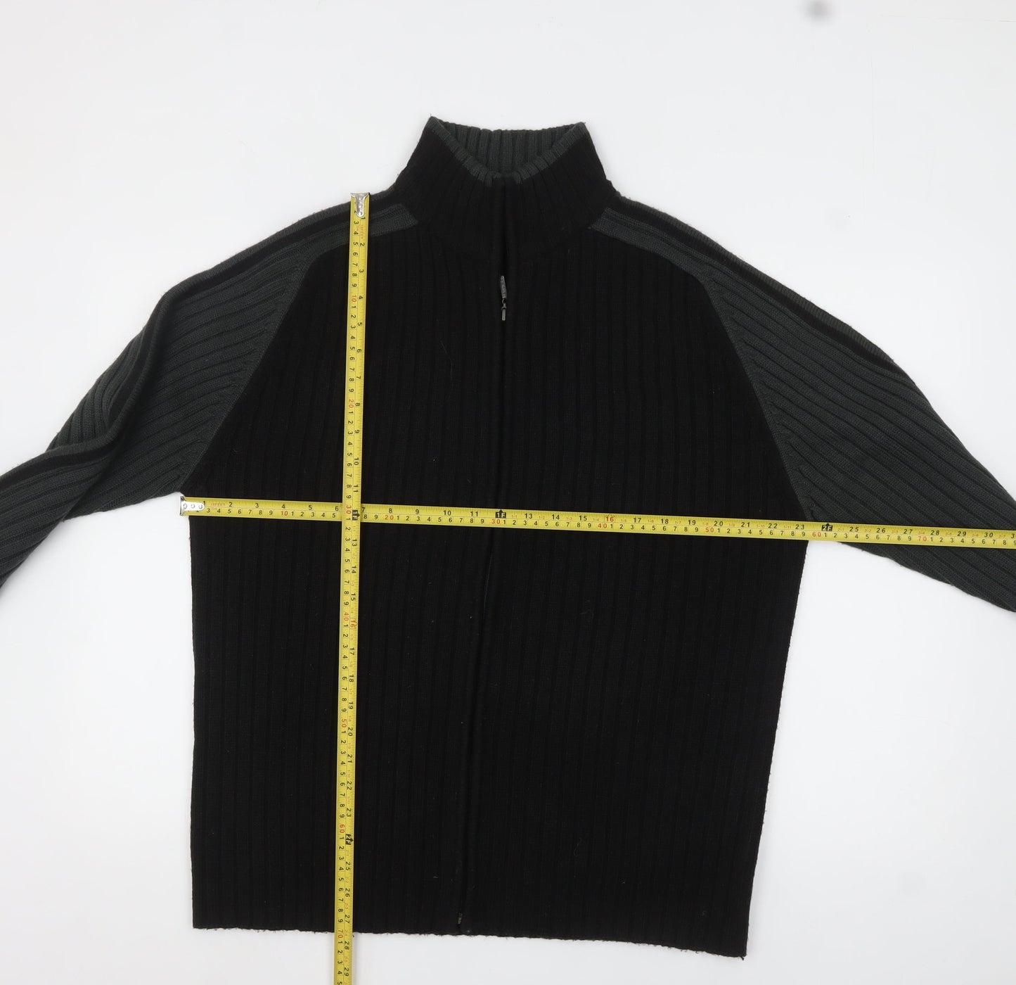 RM's 26 Men's Black 2XL Ribbed Full Zip High Neck Jumper