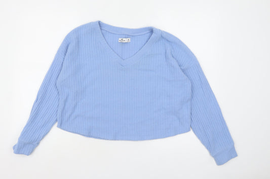 Hollister Women Blue Knit V-Neck Pullover Jumper M