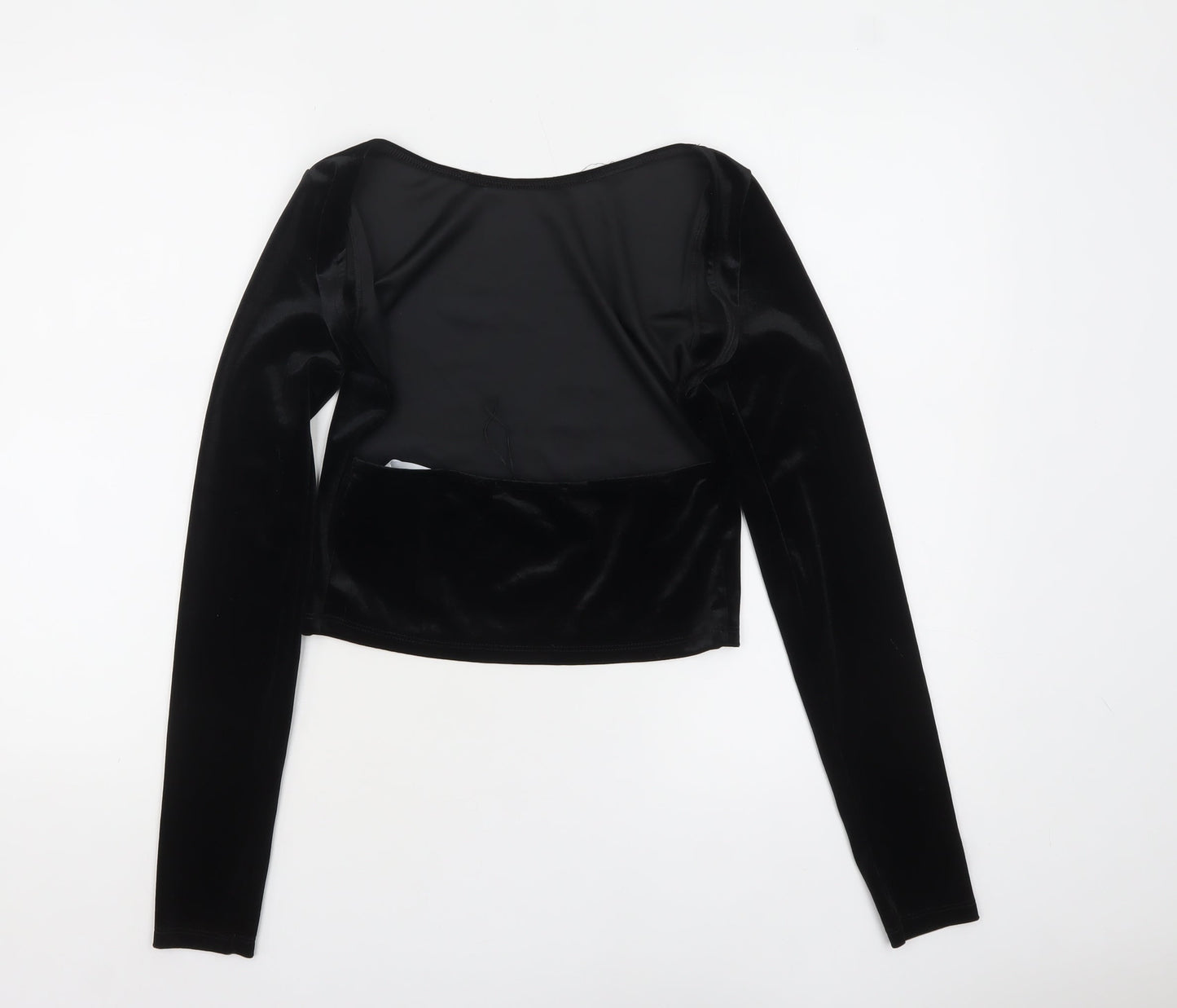 Pull&Bear Women's Black Velvet Cropped Long Sleeve Blouse Size 12