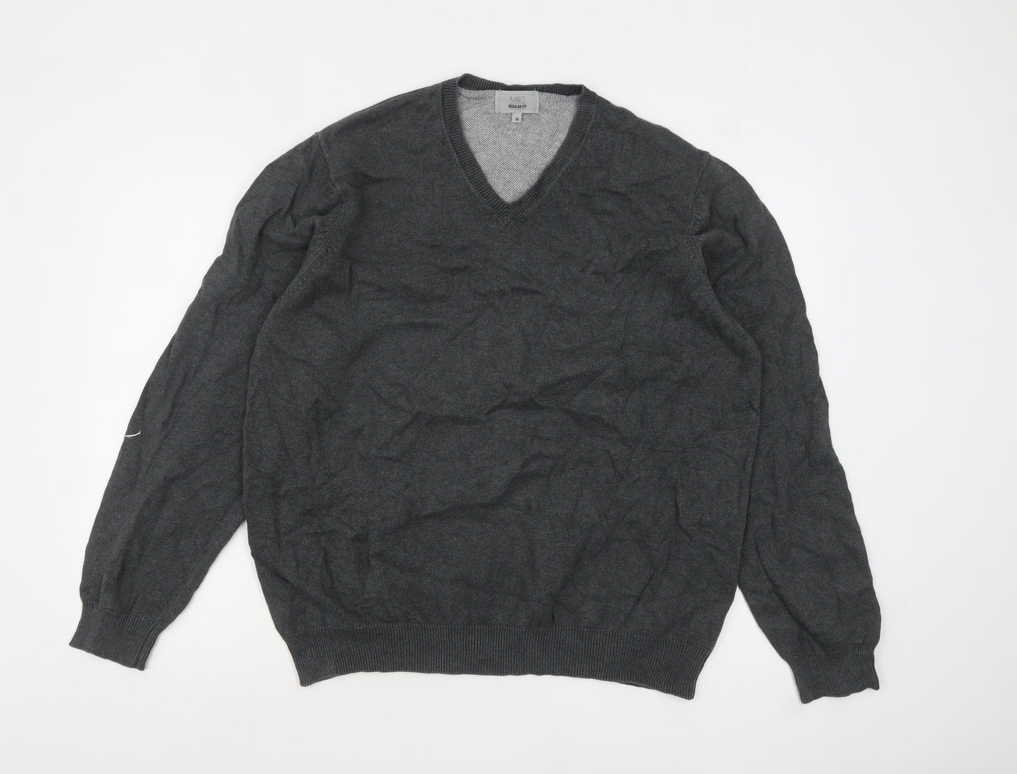 Marks and Spencer Men's Grey XL V-Neck Cotton Jumper Regular Fit