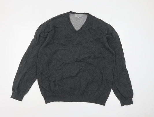 Marks and Spencer Men's Grey XL V-Neck Cotton Jumper Regular Fit