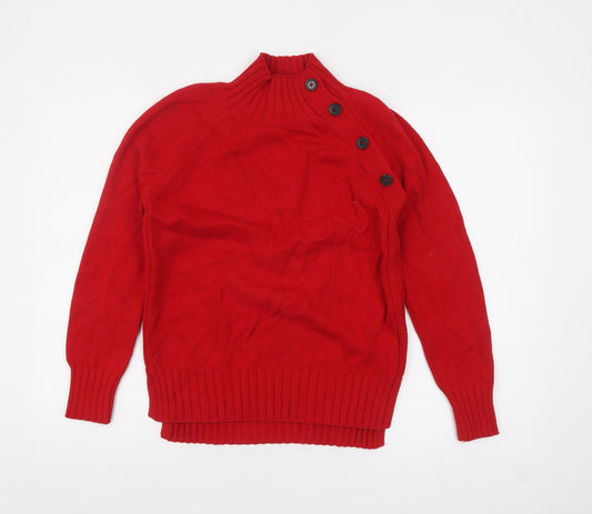 Hobbs Women Red High Neck Button Detail Cotton Jumper XS