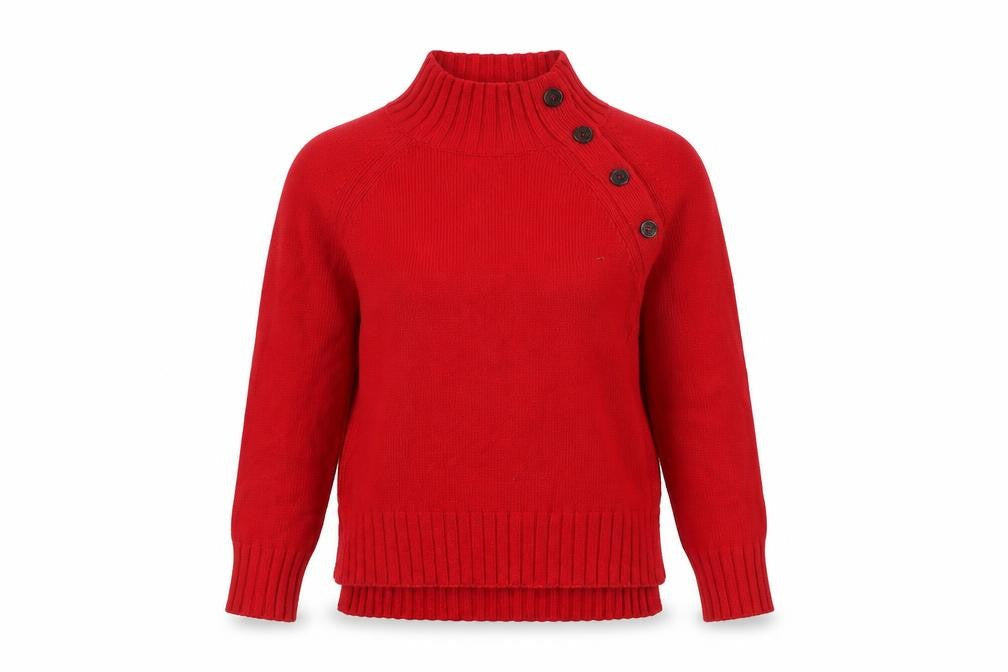 Hobbs Women Red High Neck Button Detail Cotton Jumper XS