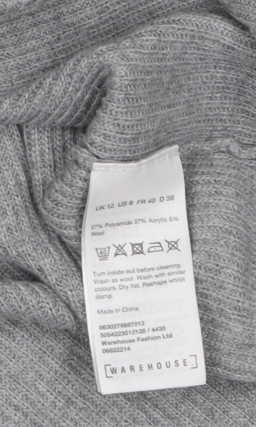 Warehouse Women Grey Roll Neck Long Sleeve Knit Jumper Size 12
