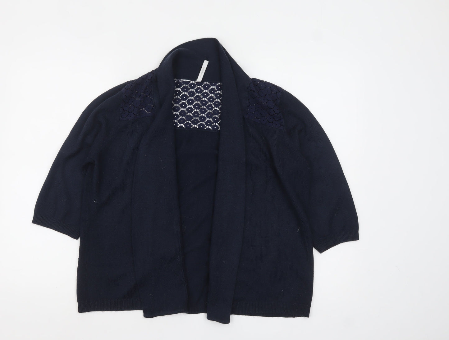 Anthology Women's Navy Cardigan Size 12/14 Acrylic Knit Lace Trim
