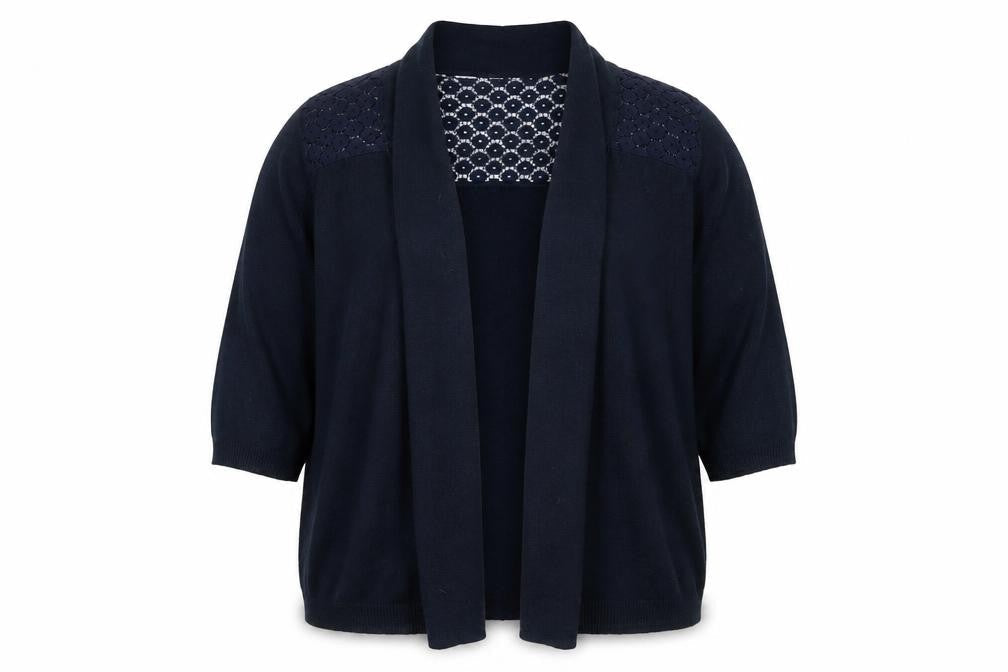 Anthology Women's Navy Cardigan Size 12/14 Acrylic Knit Lace Trim