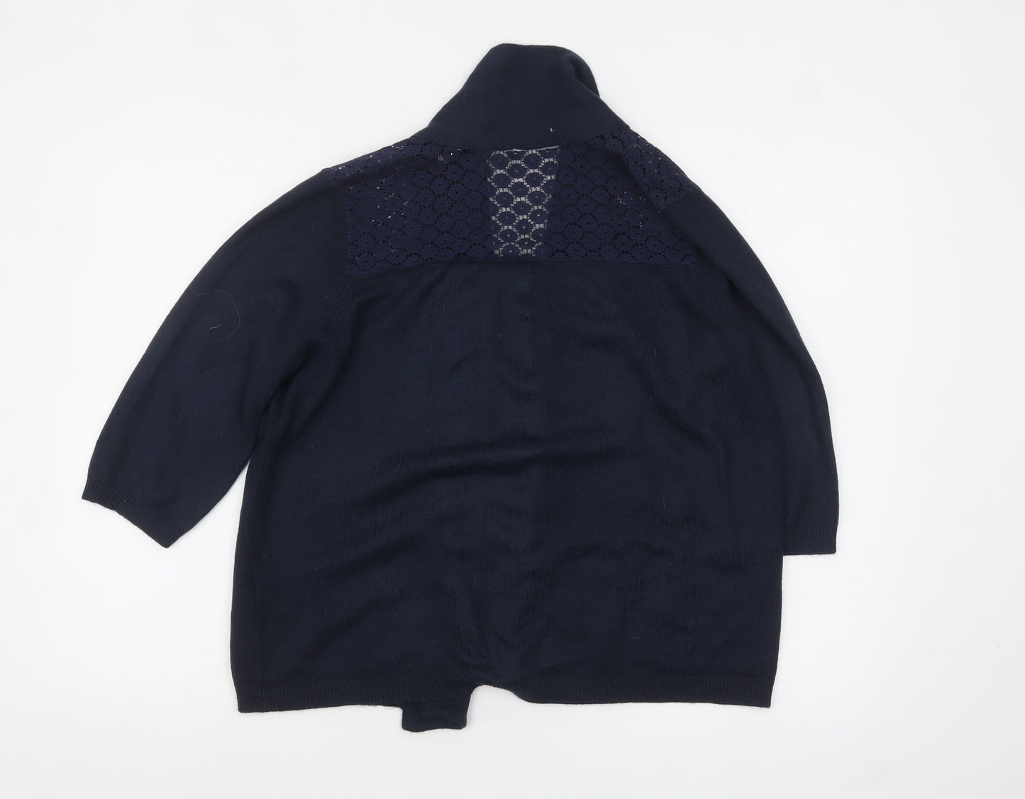 Anthology Women's Navy Cardigan Size 12/14 Acrylic Knit Lace Trim