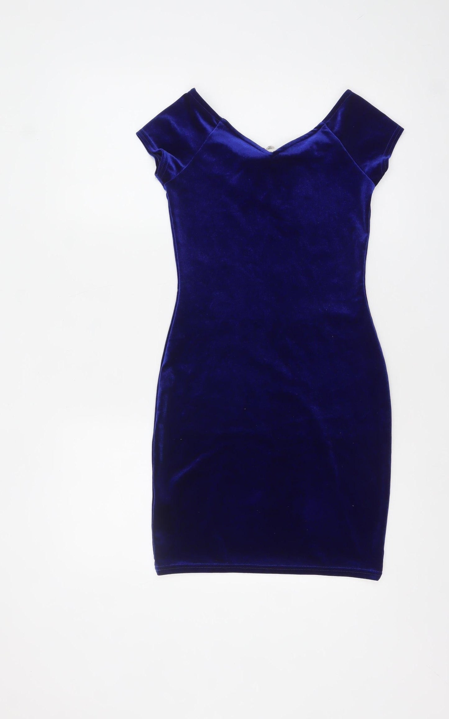 Miss Selfridge Women’s Blue Velvet Off Shoulder Bodycon Dress Size 6