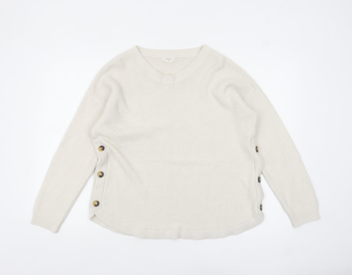 Fat Face Women Ivory V-Neck Button Side Knit Jumper Size 14
