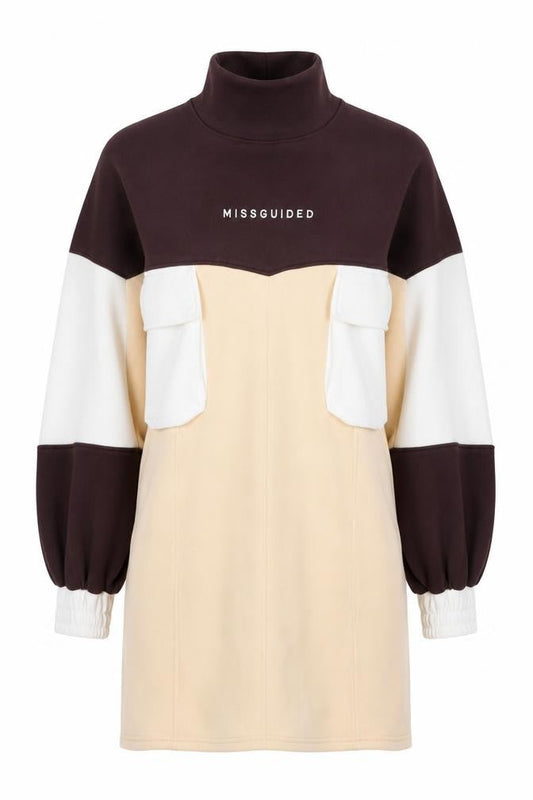 Missguided Women’s Beige Colourblock T-Shirt Dress UK 8 Tall