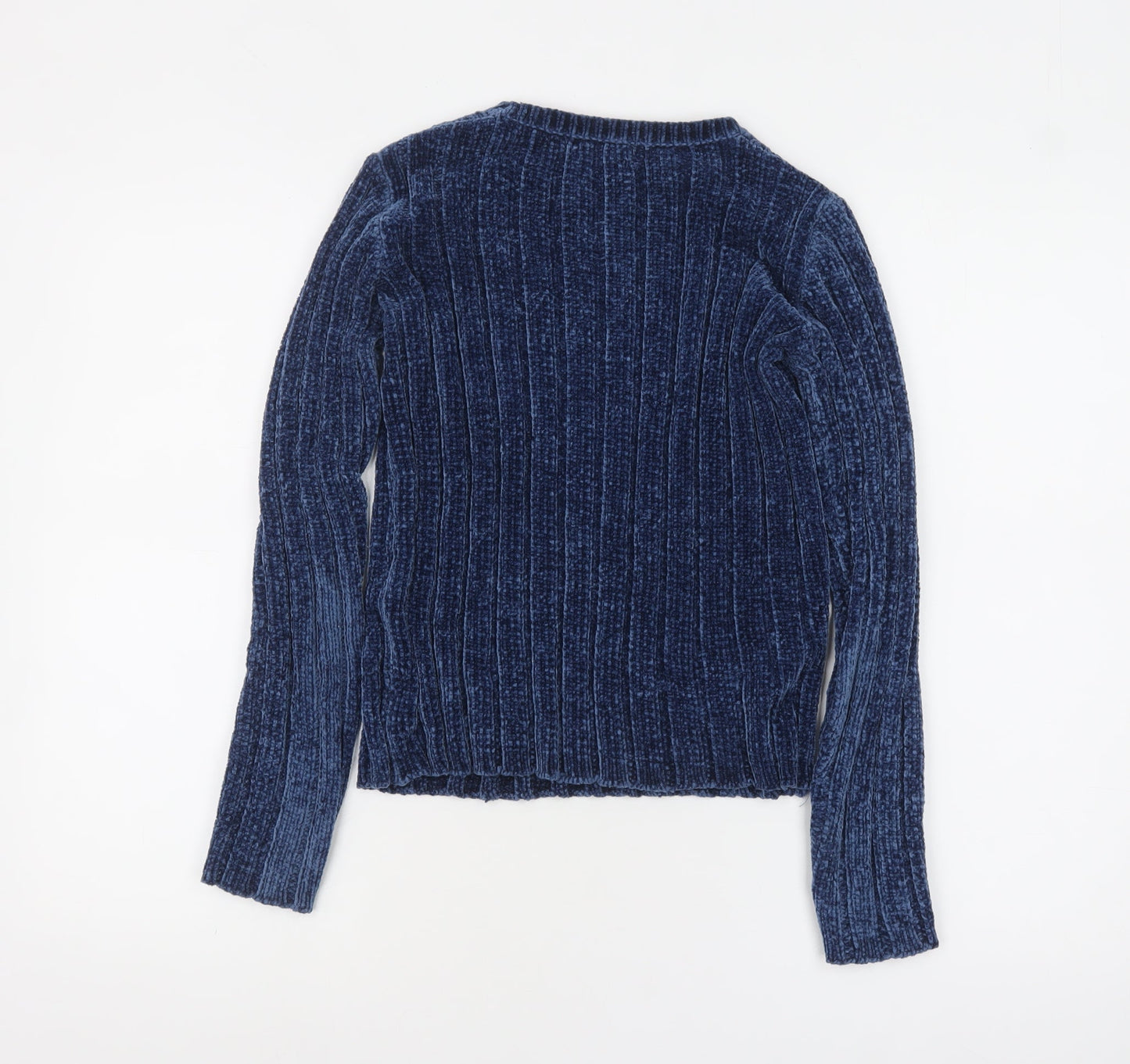 Bershka Women's Blue Ribbed Velvet Long Sleeve Pullover Jumper XS