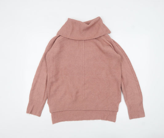 Oasis Women Pink Roll Neck Long Sleeve Knit Pullover Jumper S