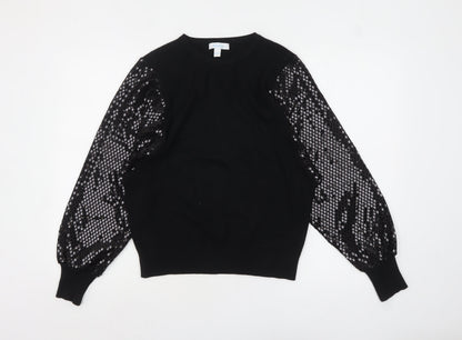 Preloved Blue Vanilla Women's Black Sequin Sleeve Pullover Jumper S - Front