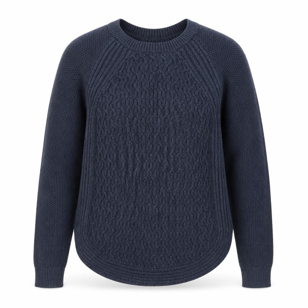 Max Studio Women Blue Cable-Knit Jumper Medium Cotton Blend