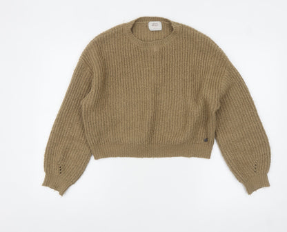 Pull&Bear Women Beige Chunky-Knit Relaxed Pullover Jumper XS