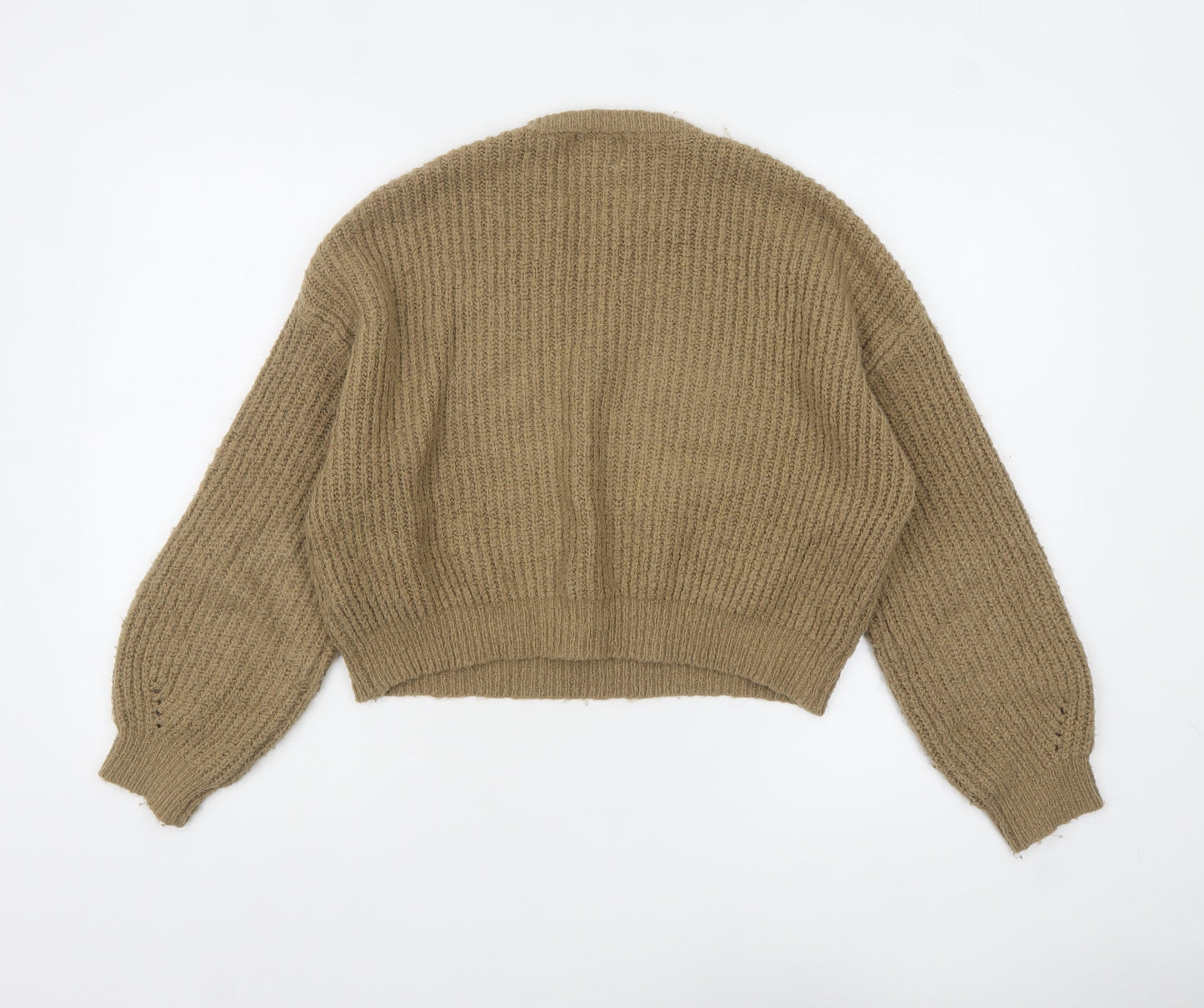 Pull & Bear Women Beige Chunky-Knit Relaxed Pullover Jumper XS