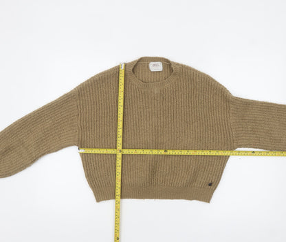 Pull&Bear Women Beige Chunky-Knit Relaxed Pullover Jumper XS