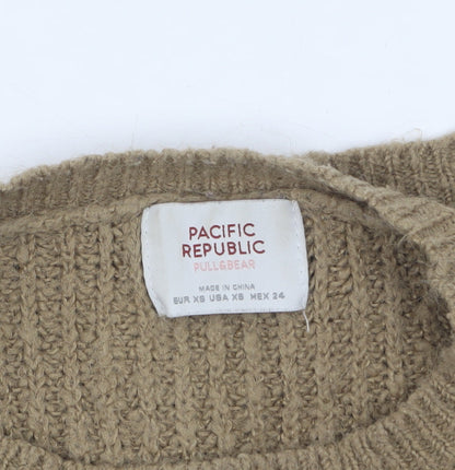 Pull&Bear Women Beige Chunky-Knit Relaxed Pullover Jumper XS
