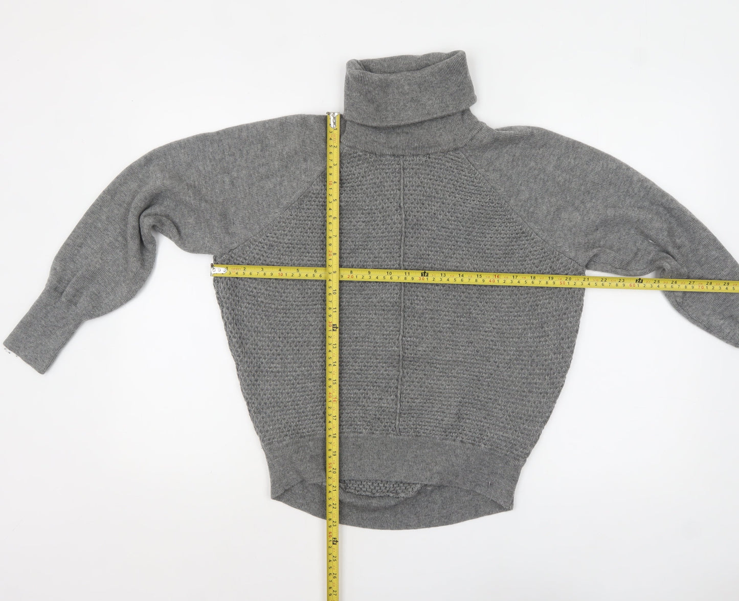 GAP Women’s Grey Roll Neck Waffle-Knit Jumper XS