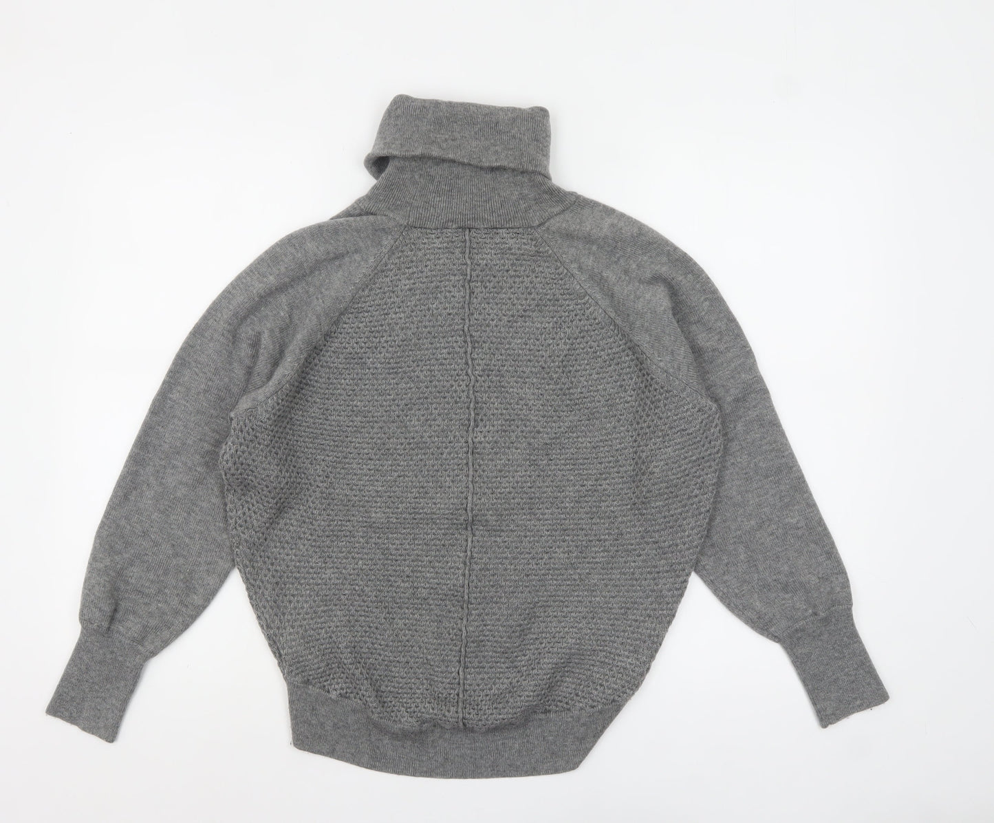 GAP Women’s Grey Roll Neck Waffle-Knit Jumper XS