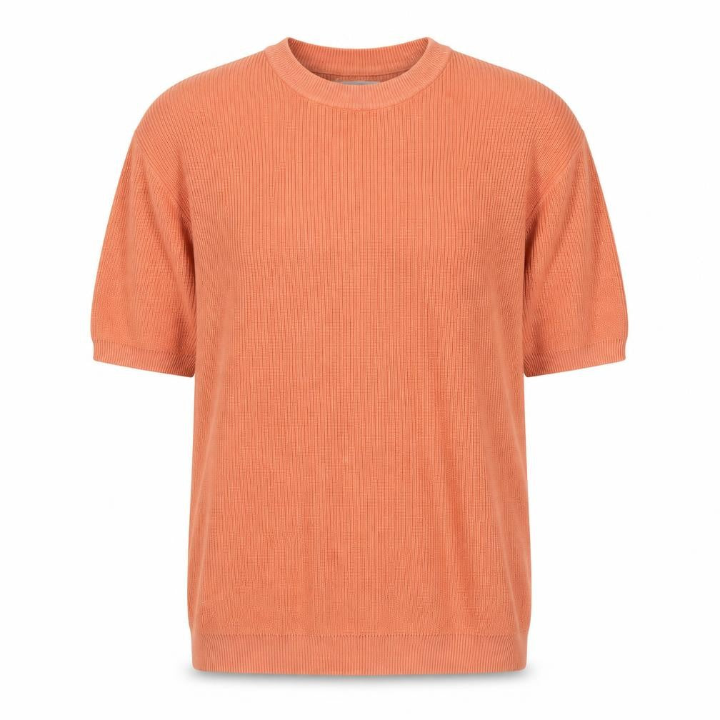 Zara Men’s Orange Ribbed Knit Cotton Crew Neck T-Shirt Size S