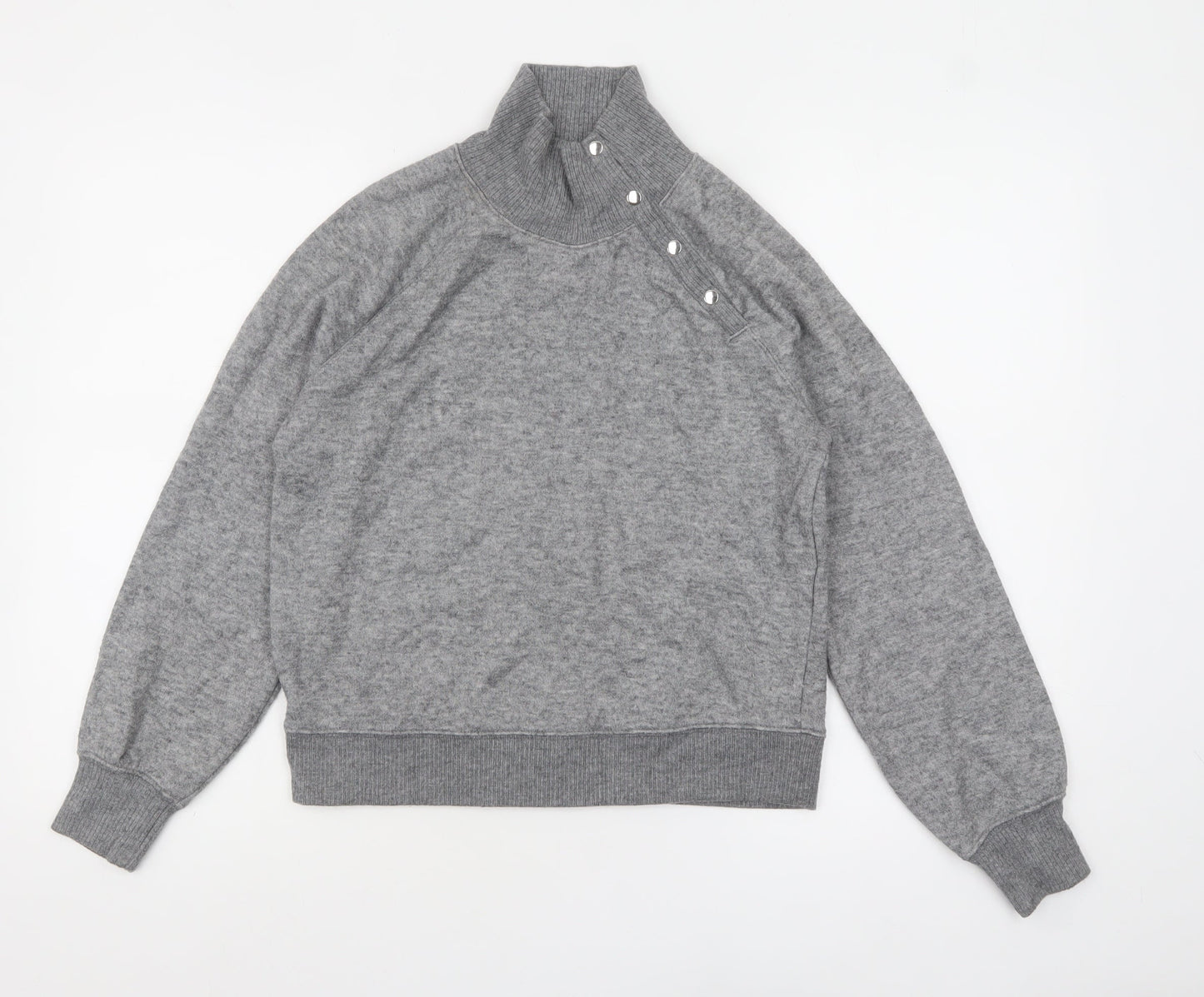 Next Womens Grey XS High Neck Button Detail Knit Jumper