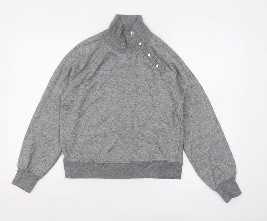 Next Womens Grey XS High Neck Button Detail Knit Jumper