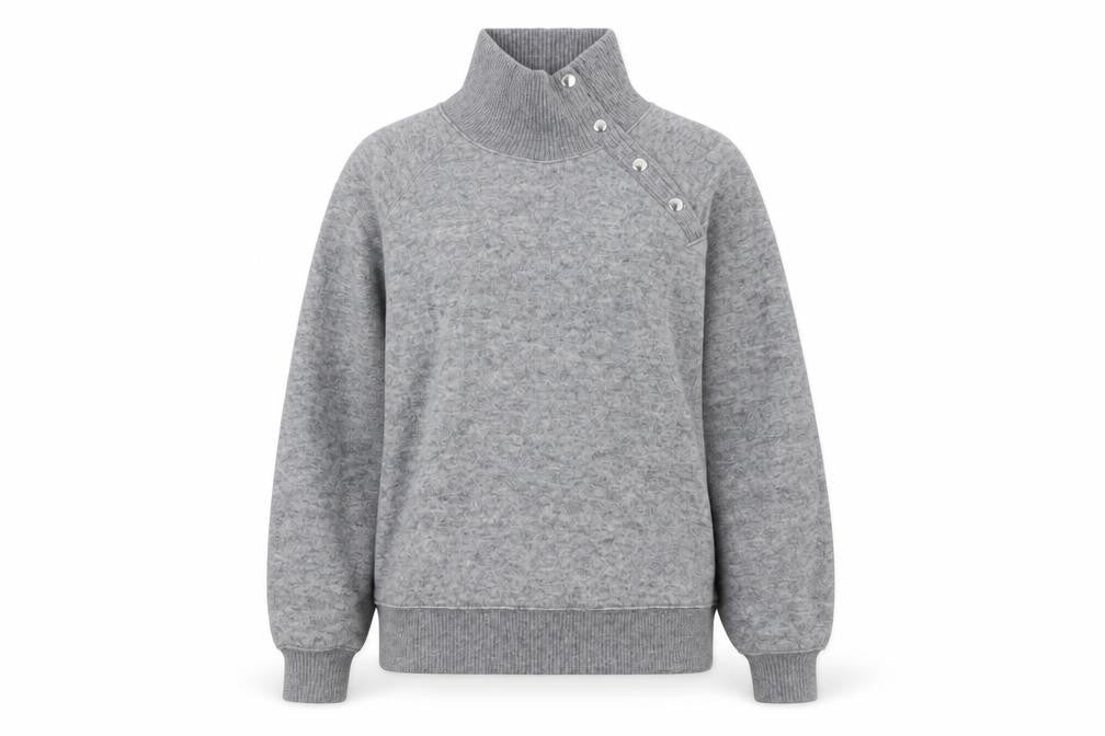 Next Womens Grey XS High Neck Button Detail Knit Jumper