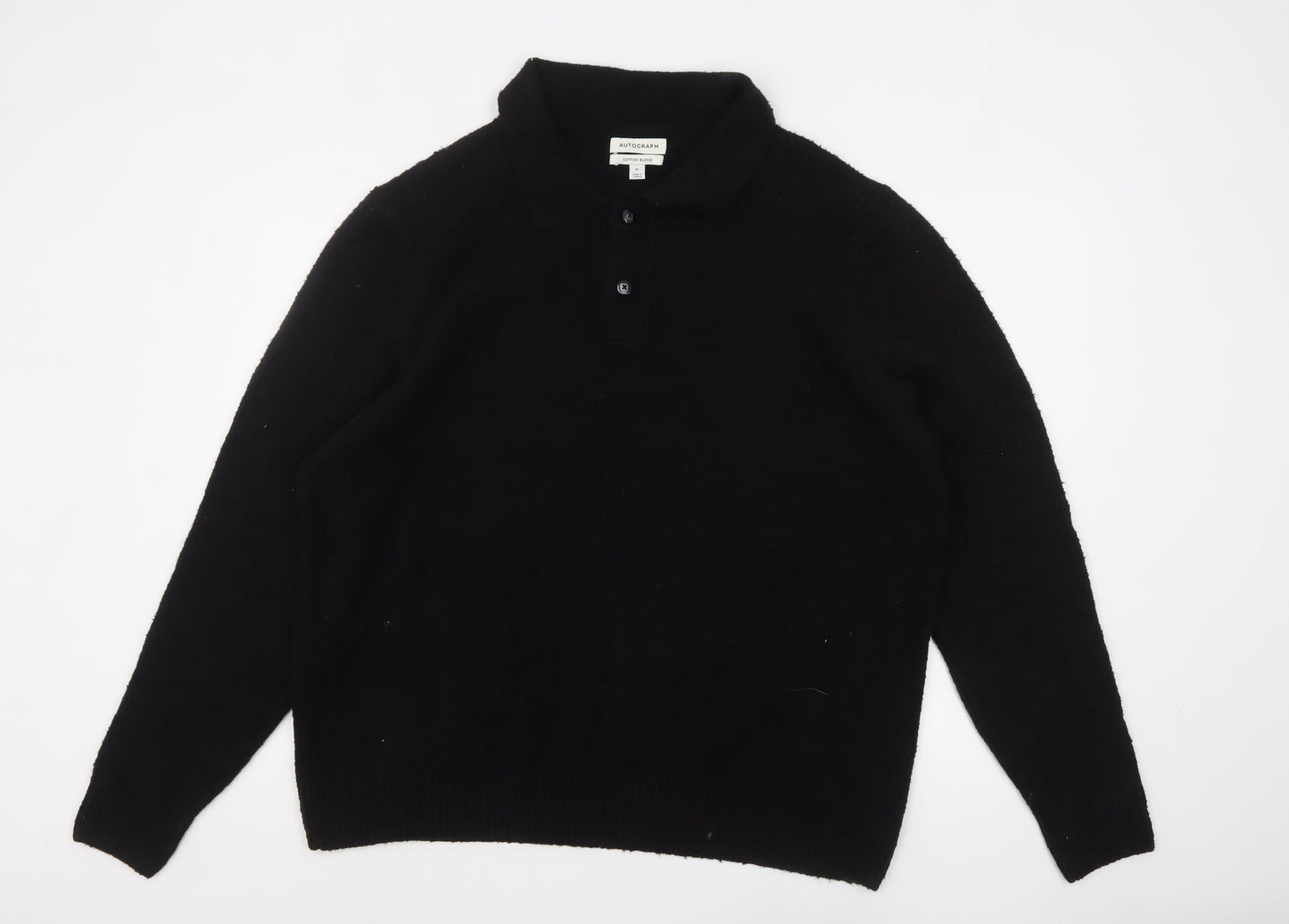 Marks and Spencer Autograph Men's Black XL Collared Henley Jumper