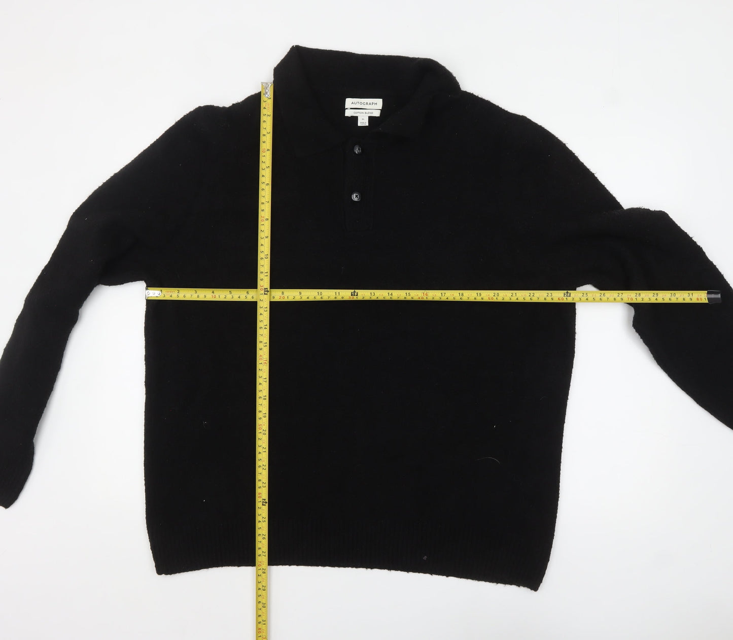 Marks and Spencer Autograph Men's Black XL Collared Henley Jumper
