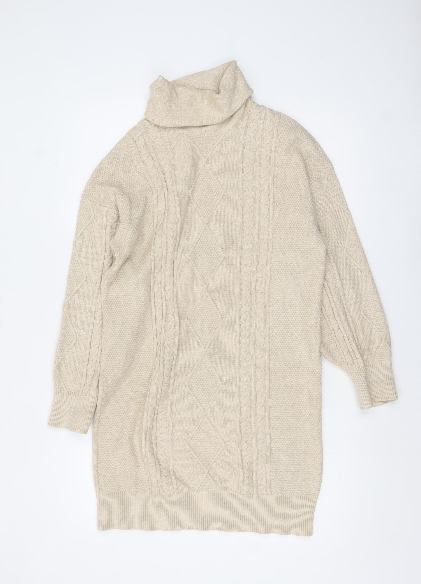 NEXT Women Beige Roll Neck Cable Knit Jumper Medium