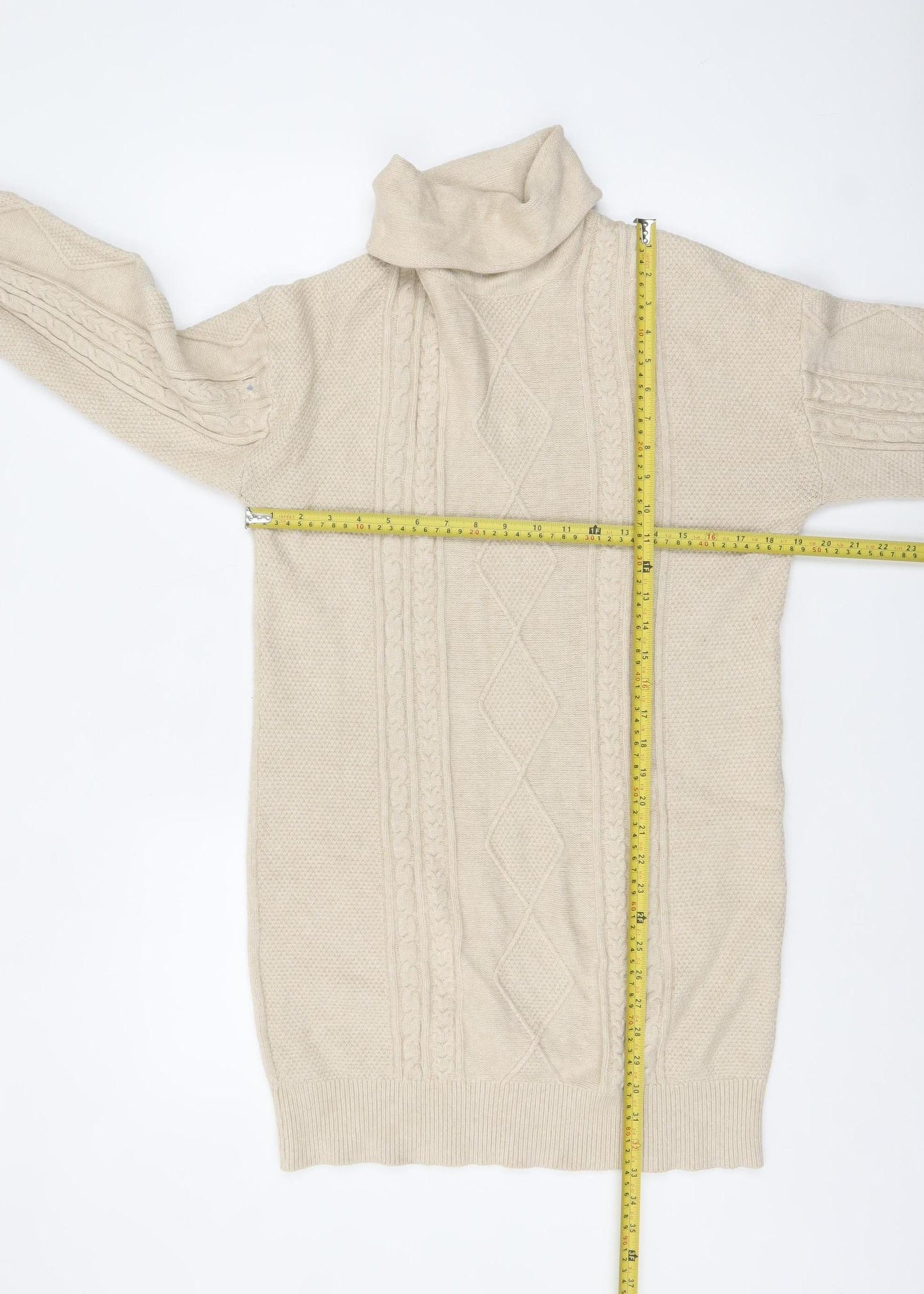 NEXT Women Beige Roll Neck Cable Knit Jumper Medium