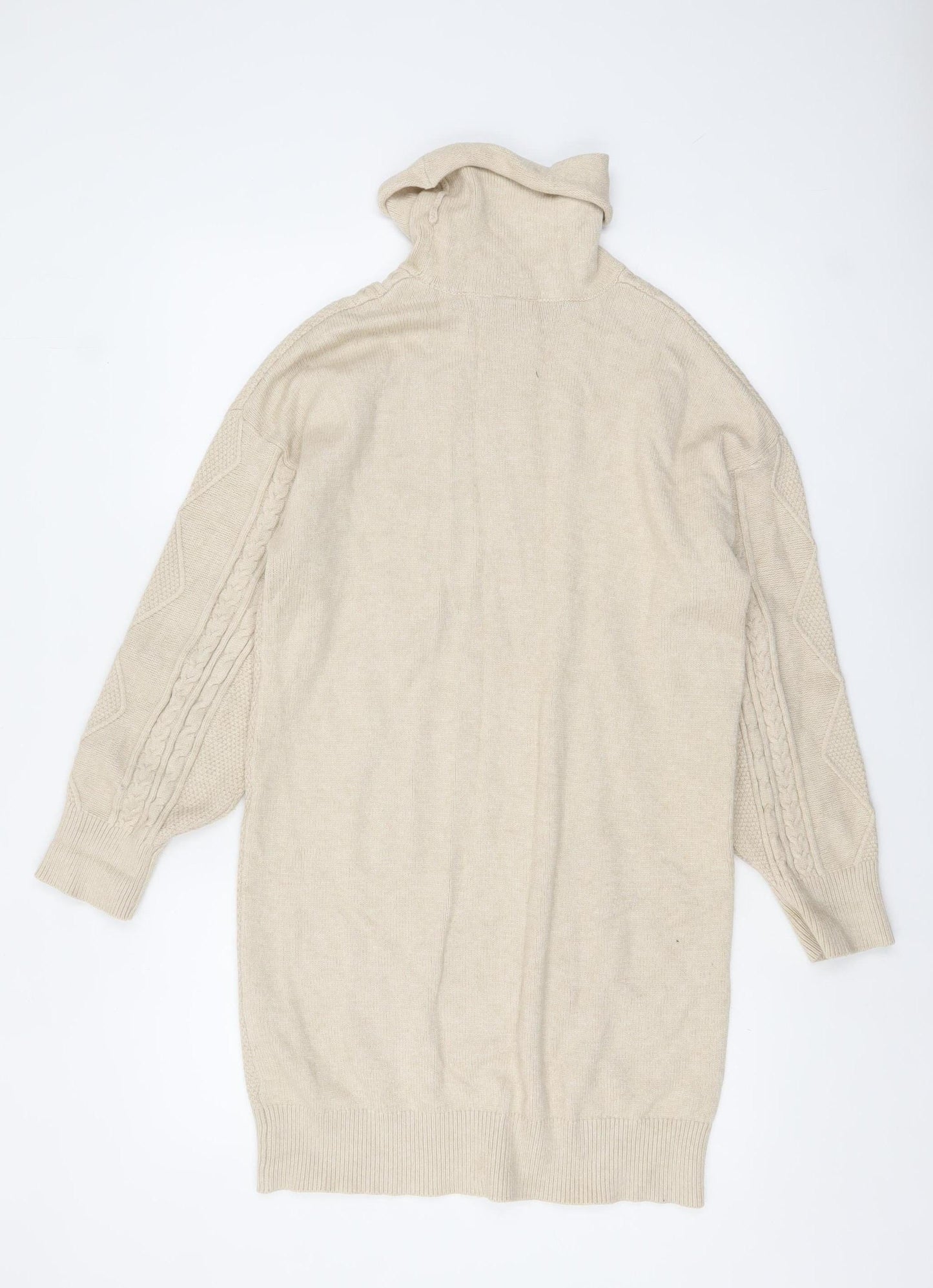 NEXT Women Beige Roll Neck Cable Knit Jumper Medium